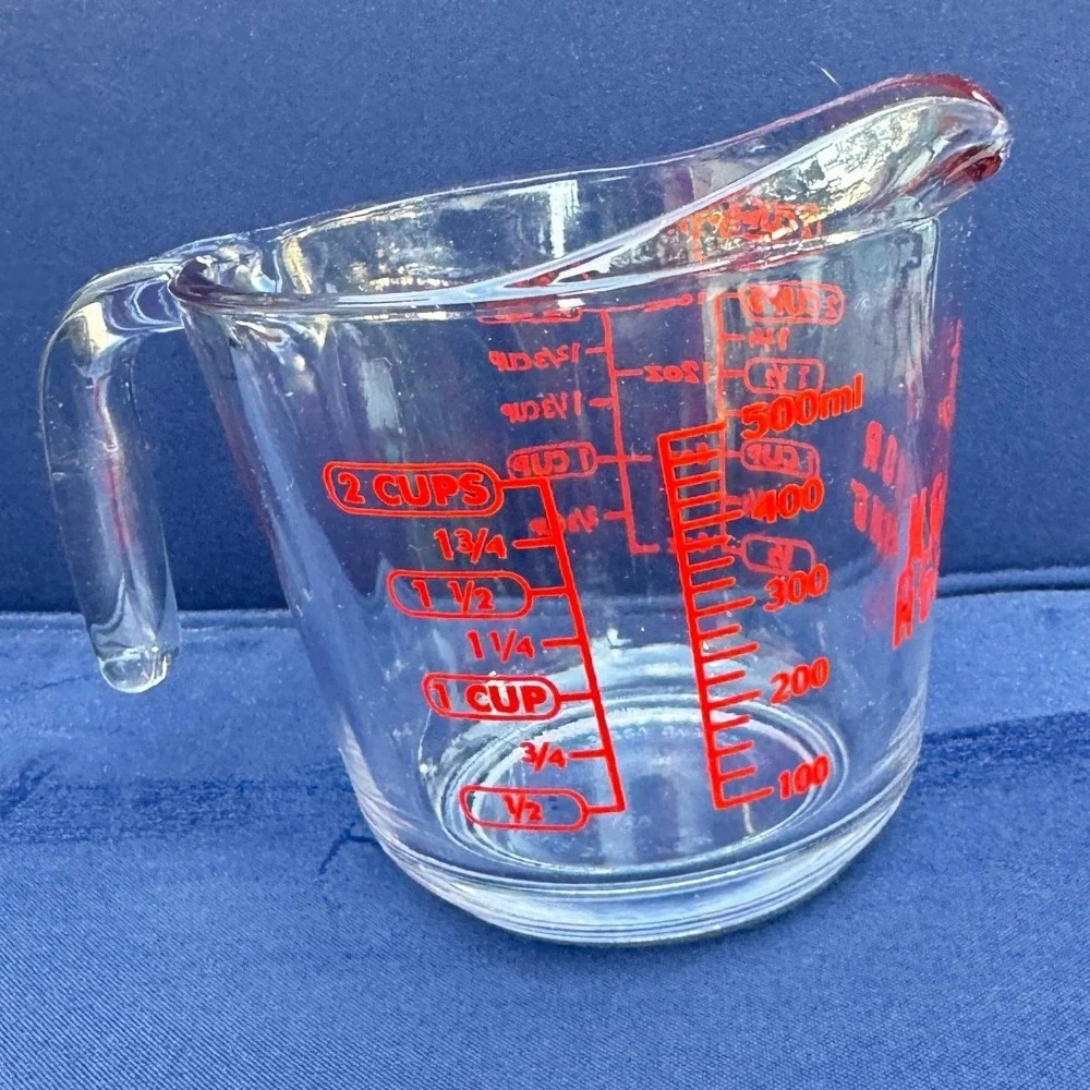 Anchor Hocking Vintage 2‎ Cup Glass Measuring Cup Red Lettering USA Made 500ml